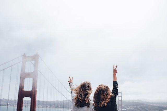 Girls in front of San Francisco bay